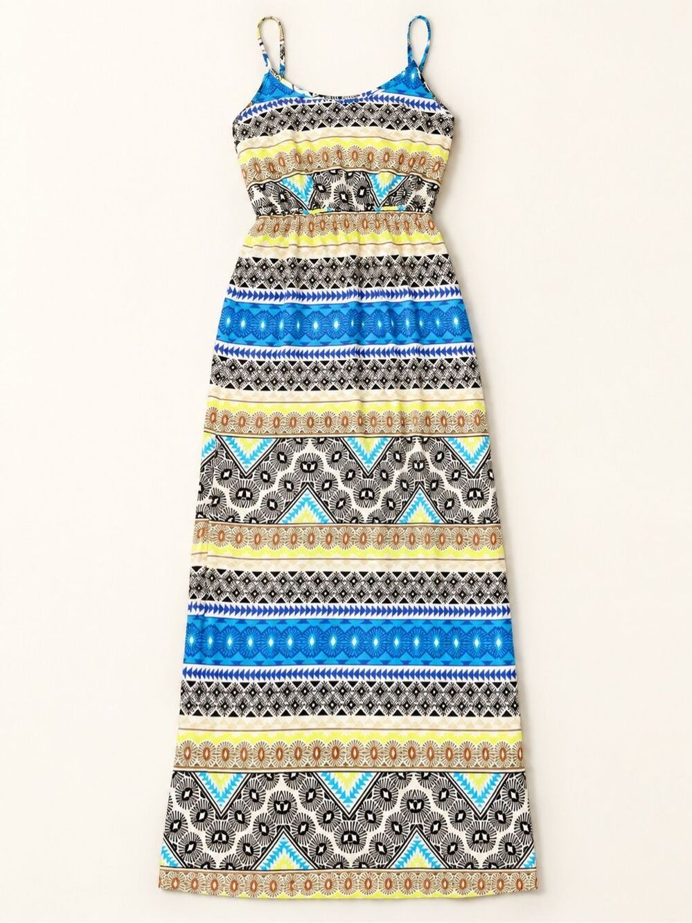 Old Navy Women’s S Blue Geometric Tribal Print Spaghetti Strap Maxi Dress